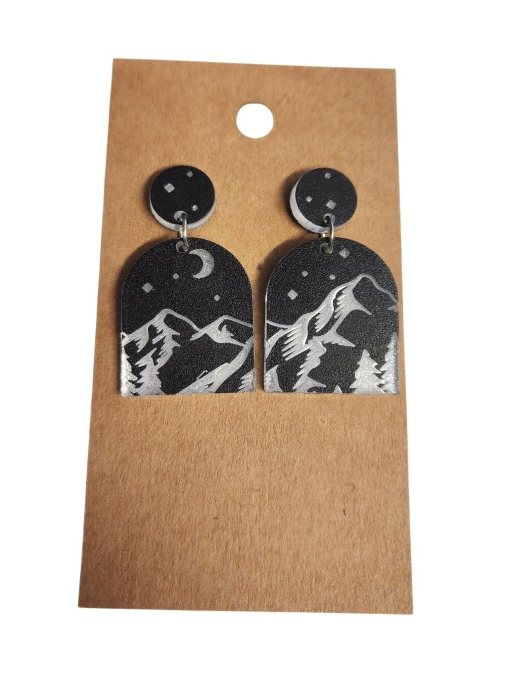 Black & Silver Mountain Night Acrylic Dangle Earrings - Picture 1 of 2